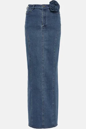 ROTATE Floral-appliquÃ© denim maxi skirt