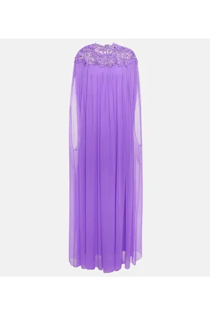 Oscar de la Renta Lace-trimmed caped silk crÃªpe gown