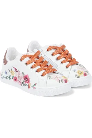MONNALISA Floral glitter leather sneakers