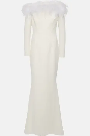 Safiyaa Bridal Starlana feather-trimmed crÃªpe gown