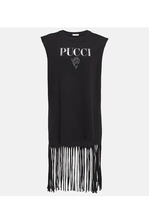 Puccini Logo fringed cotton jersey minidress