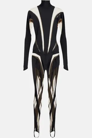 MUGLER Paneled High Neck mesh jumpsuit