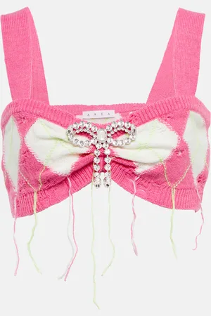 AREA Embellished argyle crop top