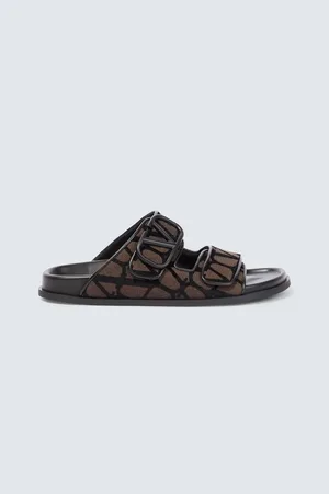 VALENTINO GARAVANI Toile Iconographe leather-trimmed sandals
