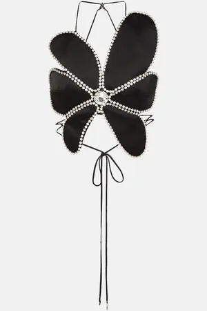 AREA Crystal-embellished halterneck top