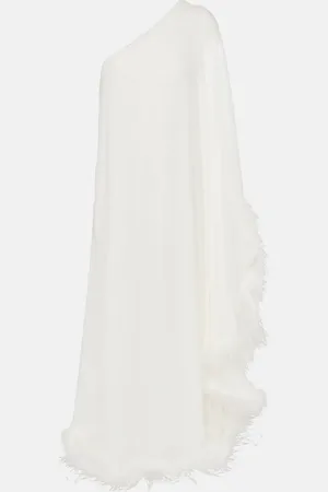 RIXO London Bridal Liza feather-trimmed maxi dress