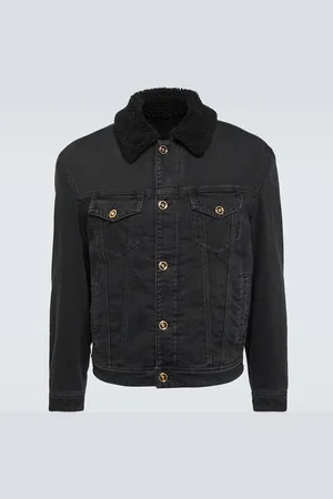 VERSACE Blouson faux shearling-lined denim jacket