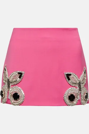 AREA Crystal-embellished wool miniskirt