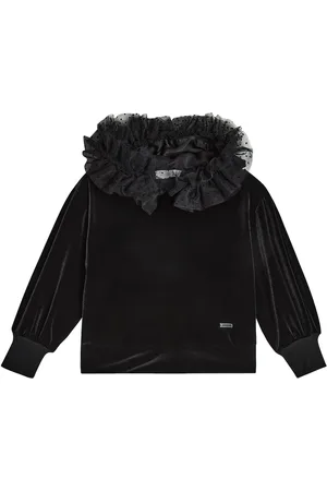 MONNALISA Tulle-trimmed velvet hoodie