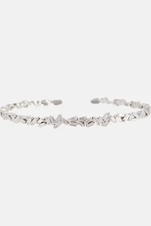 Suzanne Kalan 18kt white cuff bracelet with white diamonds