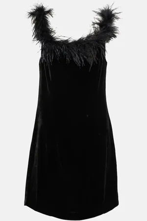 RIXO London Lena feather-trimmed velvet minidress