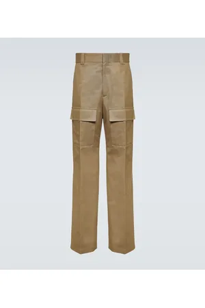 Silk-trimmed stretch-cotton drill straight-leg pants