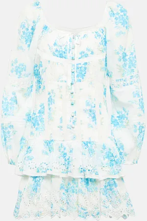 LOVESHACKFANCY Tayton lace-trimmed floral minidress
