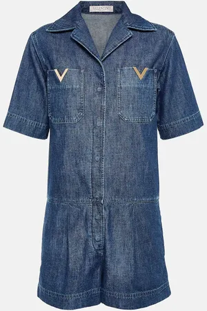 VALENTINO Embellished denim playsuit