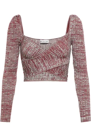 Self-Portrait Wrapover ribbed-knit crop top