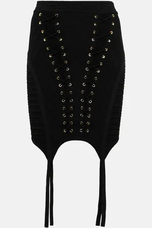 Balmain Lace-up knit miniskirt