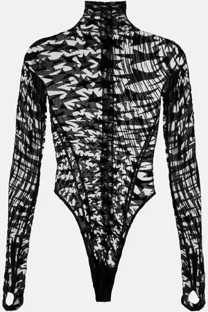 MUGLER Printed mesh turtleneck bodysuit