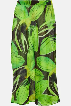 Louisa Ballou Printed cotton and silk georgette midi skirt
