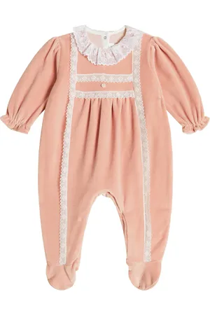 Tartine Et Chocolat Baby lace-trimmed velvet onesie