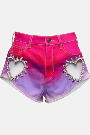 AREA Embellished ombrÃ© denim shorts
