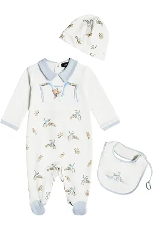 MONNALISA Baby cotton onesie, bib, and beanie set
