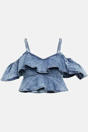 Marant Etoile Voloteo ruffled chambray crop top