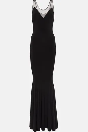 Norma Kamali Mesh-trimmed racerback gown