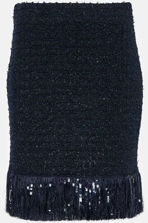 Oscar de la Renta Fringed tweed miniskirt