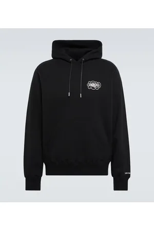 sacai slogan-print cotton hoodie - Black