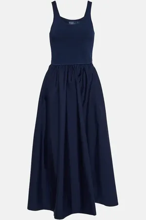Ralph Lauren Scoop-neck gathered midi dress