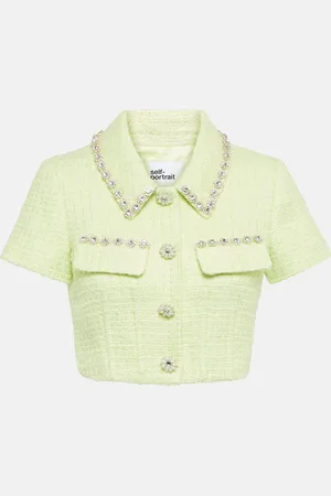 Self-Portrait Embellished bouclÃ© crop top
