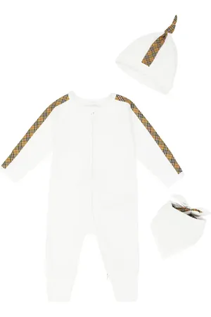 Burberry Baby onesie, bib and hat set