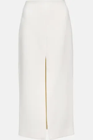 Patou Front-slit wool-blend midi skirt