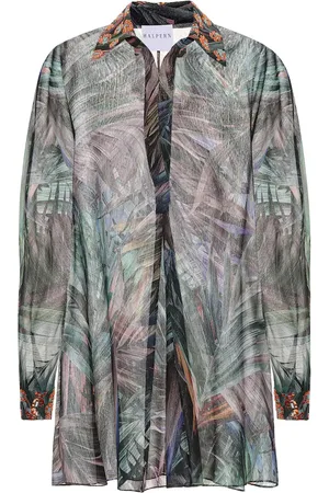 HALPERN Printed georgette lamÃ© shirt dress