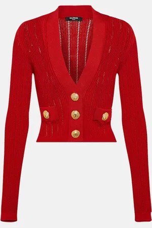 Balmain Cropped embellished knit cardigan