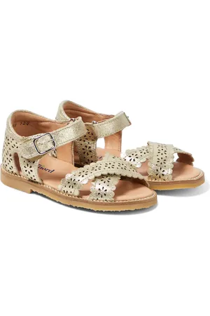 Petit Nord Crossover Scallop Flower leather sandals