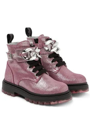 MONNALISA Glitter leather lace-up boots