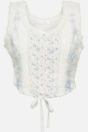 LOVESHACKFANCY Corvelle floral cotton bustier top