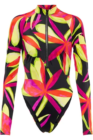 Louisa Ballou Floral-print zip-neck rashsuit