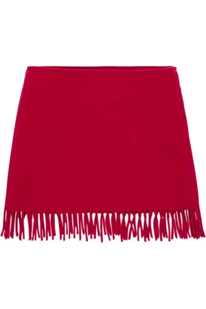Il gufo Fringed wool-blend skirt