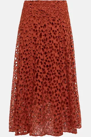Vince Broderie anglaise cotton midi skirt