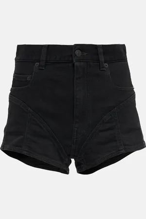 MUGLER Lace-trimmed high-rise denim shorts