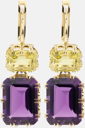Ileana Makri Crown 18kt gold earrings with topaz and amethyst