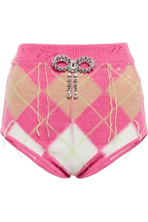 AREA Crystal-embellished knitted shorts