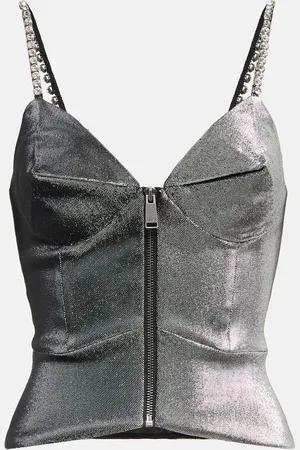 AREA Embellished metallic corset top