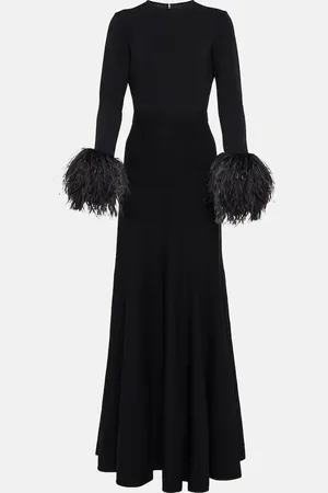 Elie saab Feather-trimmed maxi dress