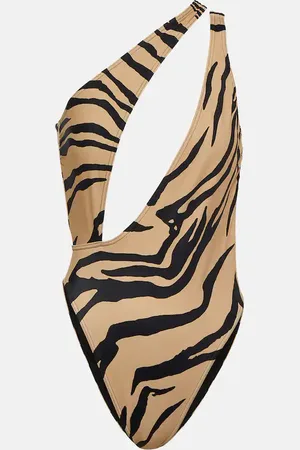 Stella McCartney Asymmetric zebra-print swimsuit