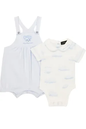 MONNALISA Baby cotton bodysuit and overalls set