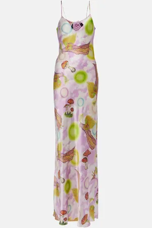 RODARTE Floral-appliquÃ© printed silk slip dress