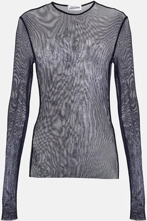 Jean Paul Gaultier Crystal-embellished printed mesh top